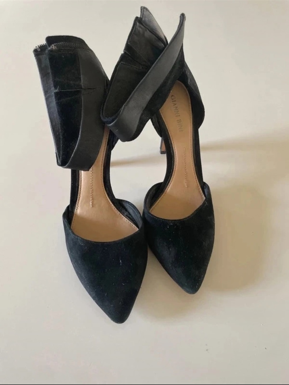 Gianni Bini Black Pointed-Toe Ankle Strap Suede Heels